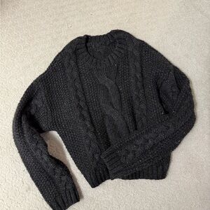 & Other Stories Black Cable Knit Sweater